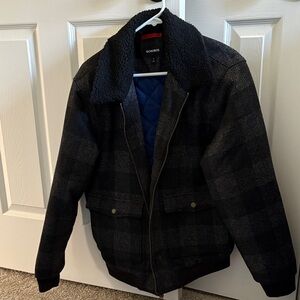 Excellent Used Condition Bonobos Men's Plaid Black Shearling Bomber Jacket